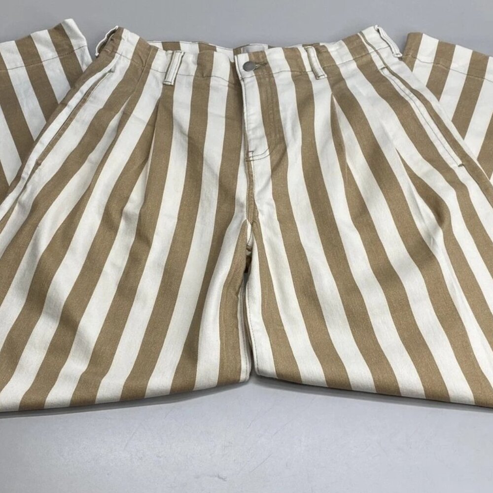 NEW MAEVE Women’s High-Rise Wide-Leg Jeans – Khaki Brown/White Stripe – Size 30